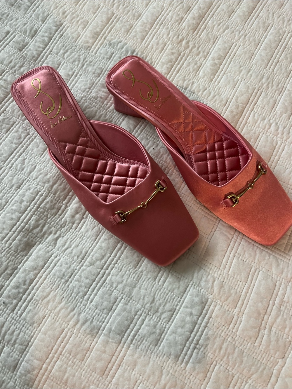 Elegant Pink silk Mule Sandals with Gold Bit Accent